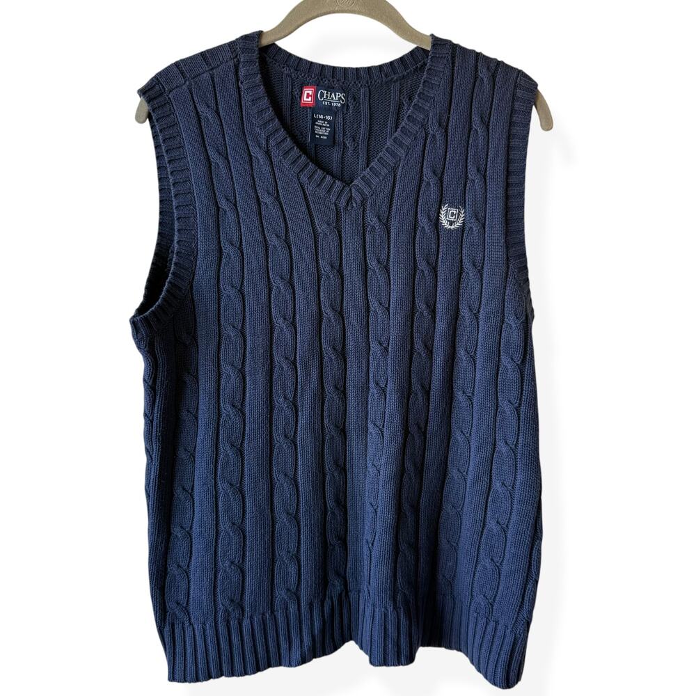 Chaps Youth Boys Navy Blue Sweater Vest V-Neck Large 14-16